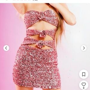 White Fox Boutique Let's Have A Party Pink Sequin Mini Dress NWT Size Medium